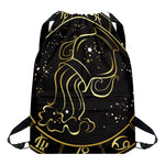 Gold And Black Aquarius Sign Print Drawstring Backpack