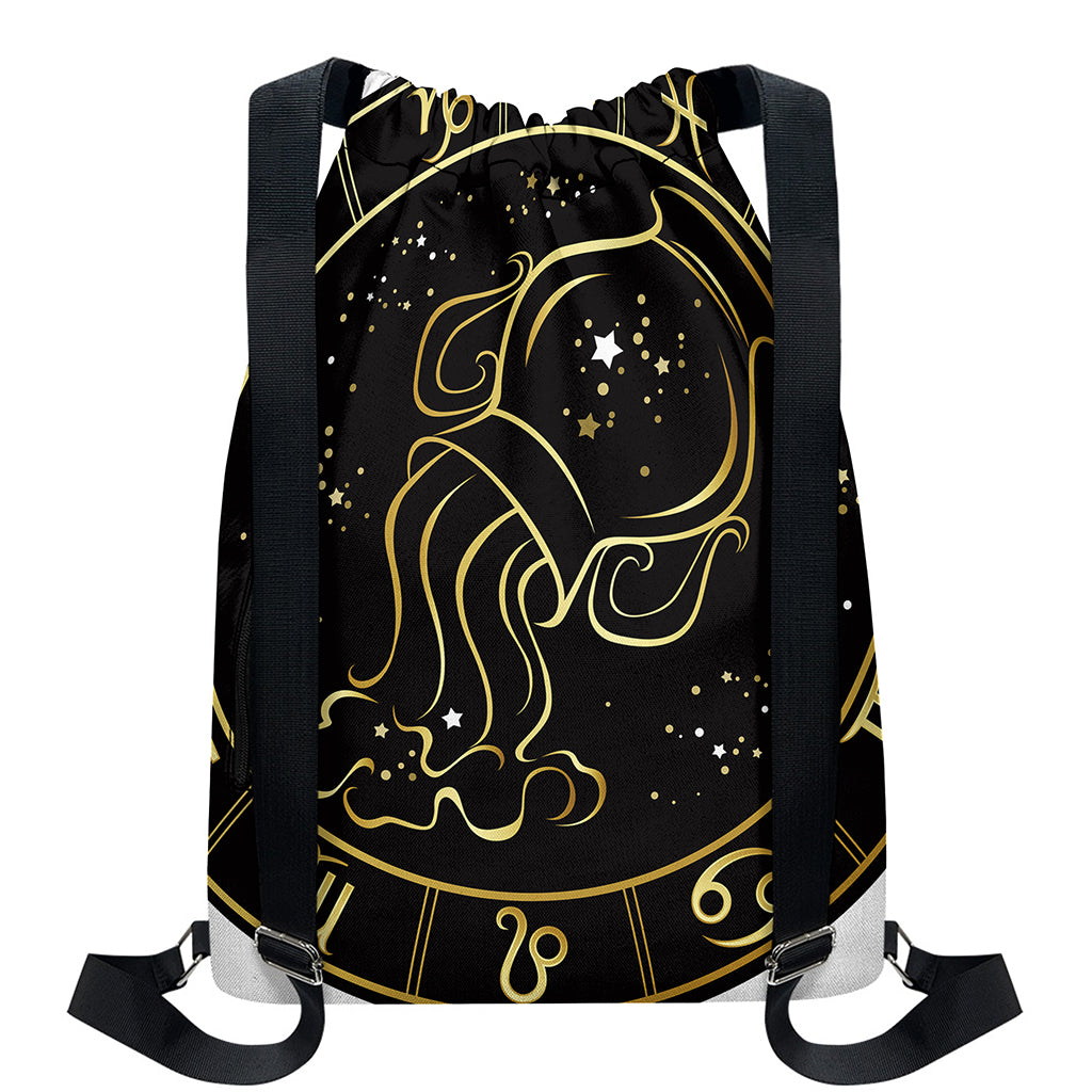 Gold And Black Aquarius Sign Print Drawstring Backpack