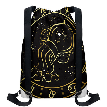 Gold And Black Aquarius Sign Print Drawstring Backpack