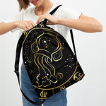 Gold And Black Aquarius Sign Print Drawstring Backpack