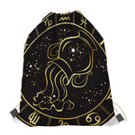 Gold And Black Aquarius Sign Print Drawstring Bag