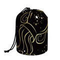 Gold And Black Aquarius Sign Print Drawstring Makeup Bag