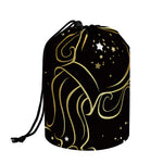 Gold And Black Aquarius Sign Print Drawstring Makeup Bag