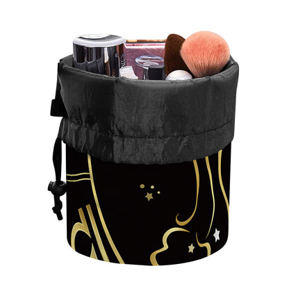 Gold And Black Aquarius Sign Print Drawstring Makeup Bag