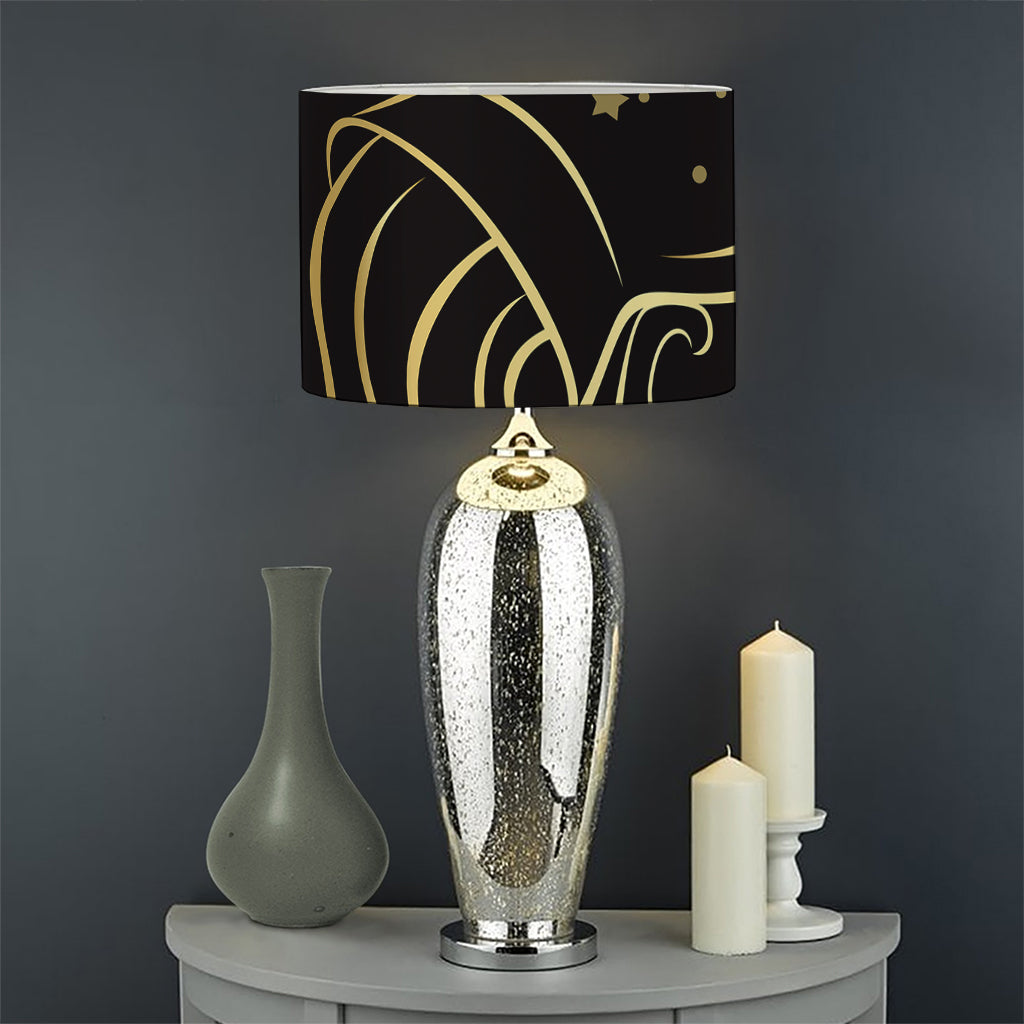 Gold And Black Aquarius Sign Print Drum Lamp Shade