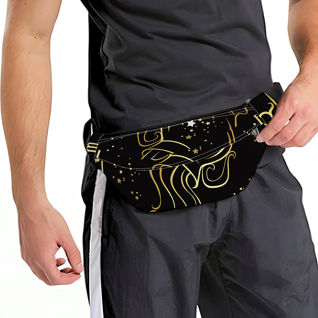 Gold And Black Aquarius Sign Print Fanny Pack