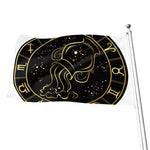 Gold And Black Aquarius Sign Print Flag