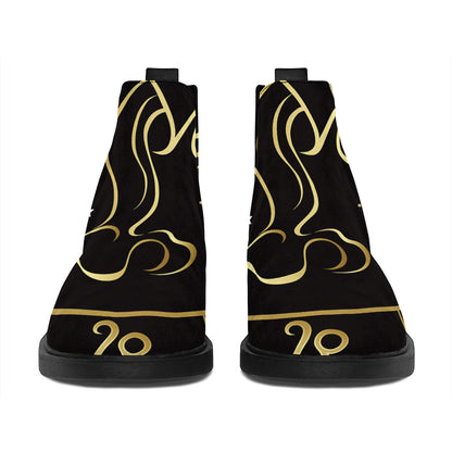 Gold And Black Aquarius Sign Print Flat Ankle Boots