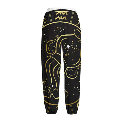 Gold And Black Aquarius Sign Print Fleece Lined Knit Pants