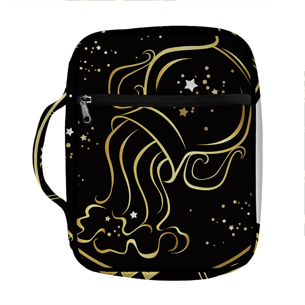 Gold And Black Aquarius Sign Print Front Pocket Bible Bag