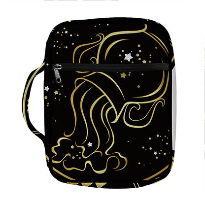 Gold And Black Aquarius Sign Print Front Pocket Bible Bag