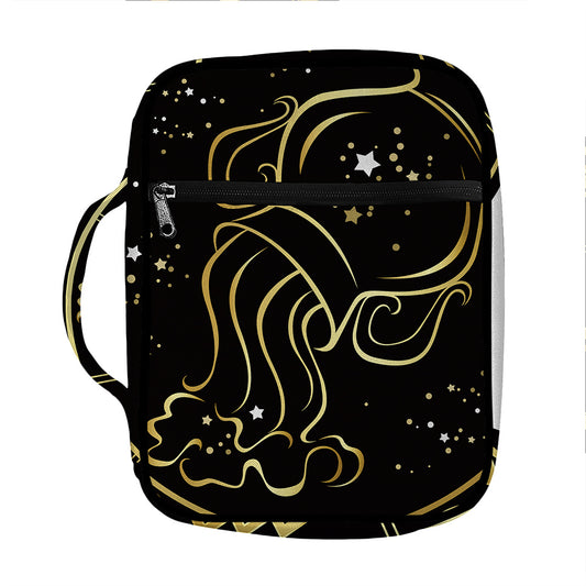 Gold And Black Aquarius Sign Print Front Pocket Bible Bag