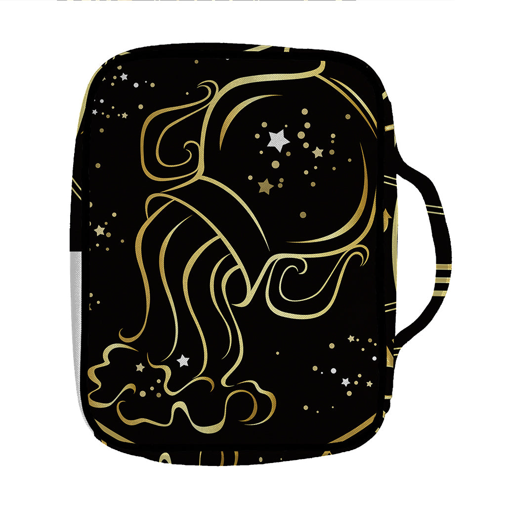 Gold And Black Aquarius Sign Print Front Pocket Bible Bag