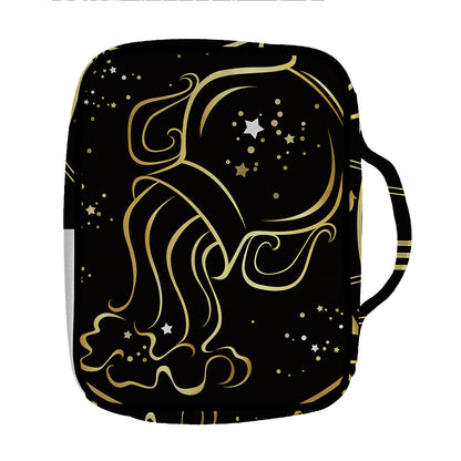 Gold And Black Aquarius Sign Print Front Pocket Bible Bag