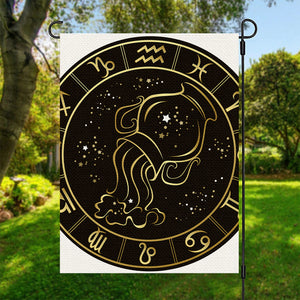 Gold And Black Aquarius Sign Print Garden Flag