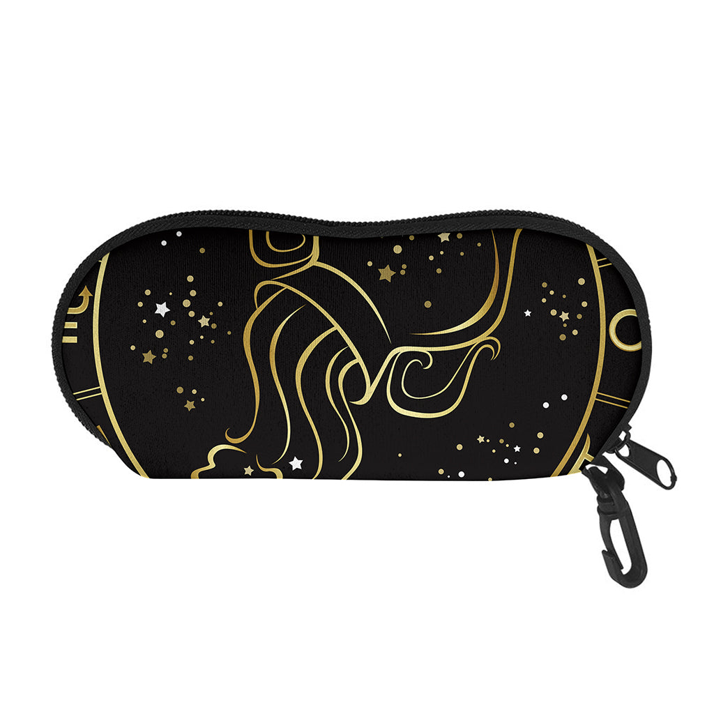 Gold And Black Aquarius Sign Print Glasses Case