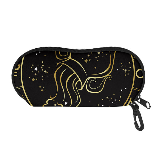 Gold And Black Aquarius Sign Print Glasses Case