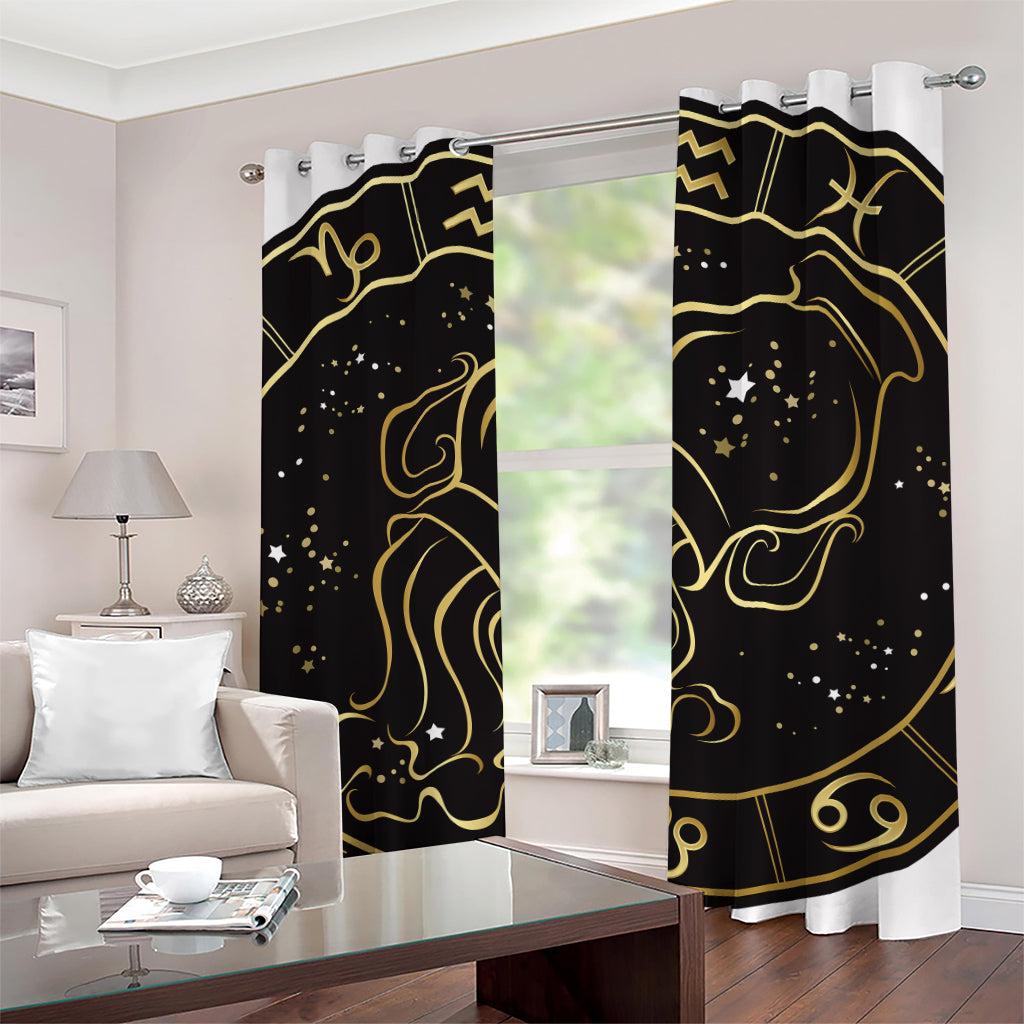 Gold And Black Aquarius Sign Print Grommet Curtains