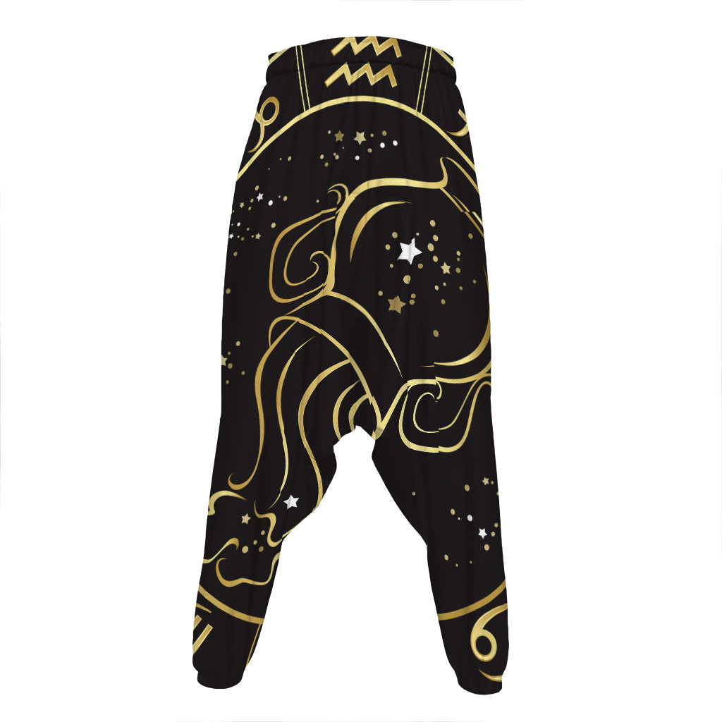 Gold And Black Aquarius Sign Print Hammer Pants