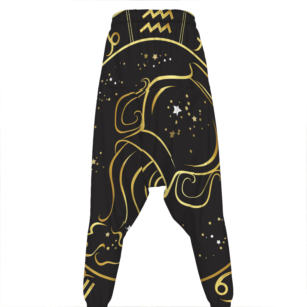 Gold And Black Aquarius Sign Print Hammer Pants
