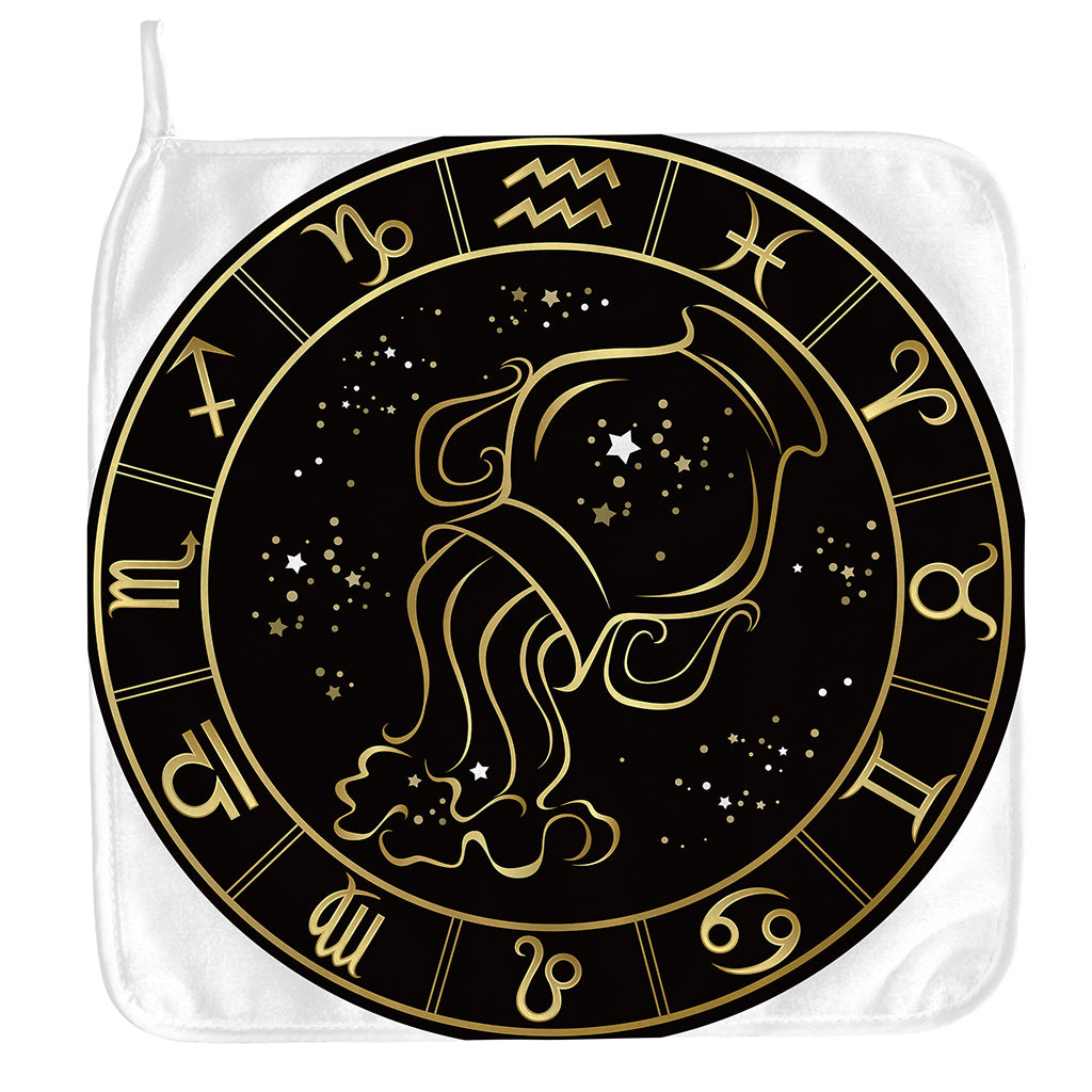 Gold And Black Aquarius Sign Print Hand Towel