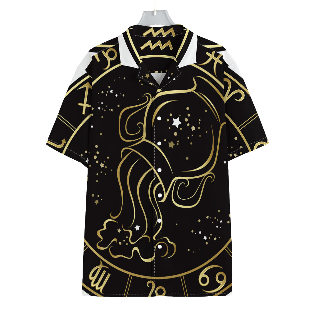 Gold And Black Aquarius Sign Print Hawaiian Shirt