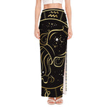 Gold And Black Aquarius Sign Print High Slit Maxi Skirt
