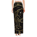 Gold And Black Aquarius Sign Print High Slit Maxi Skirt