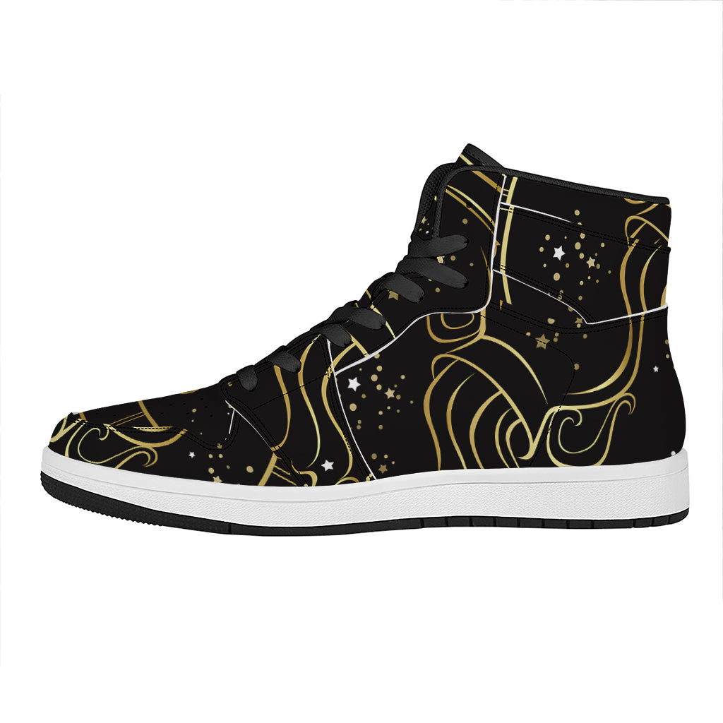 Gold And Black Aquarius Sign Print High Top Leather Sneakers
