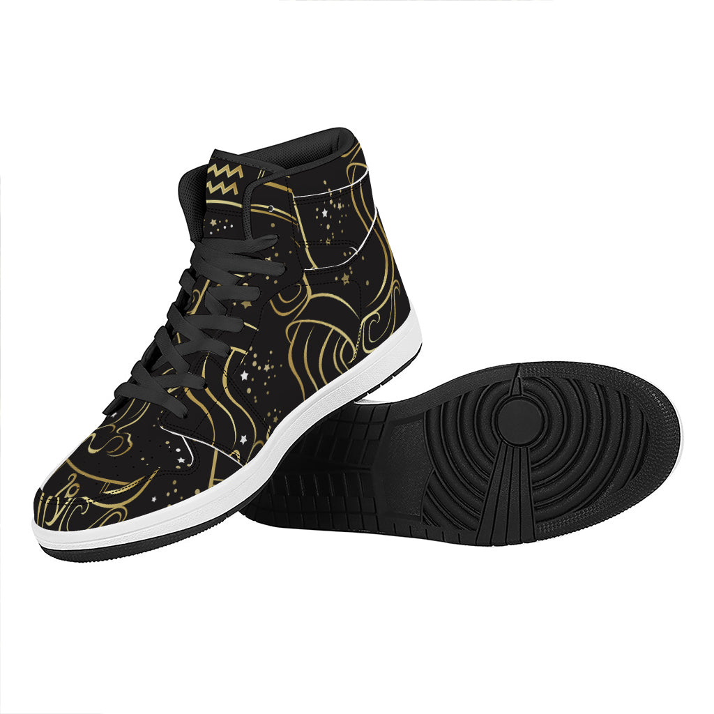 Gold And Black Aquarius Sign Print High Top Leather Sneakers