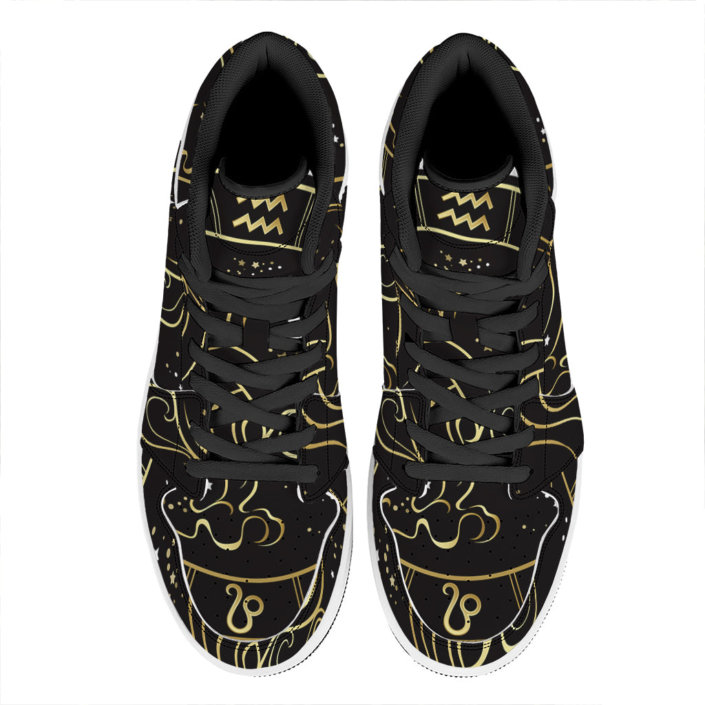 Gold And Black Aquarius Sign Print High Top Leather Sneakers