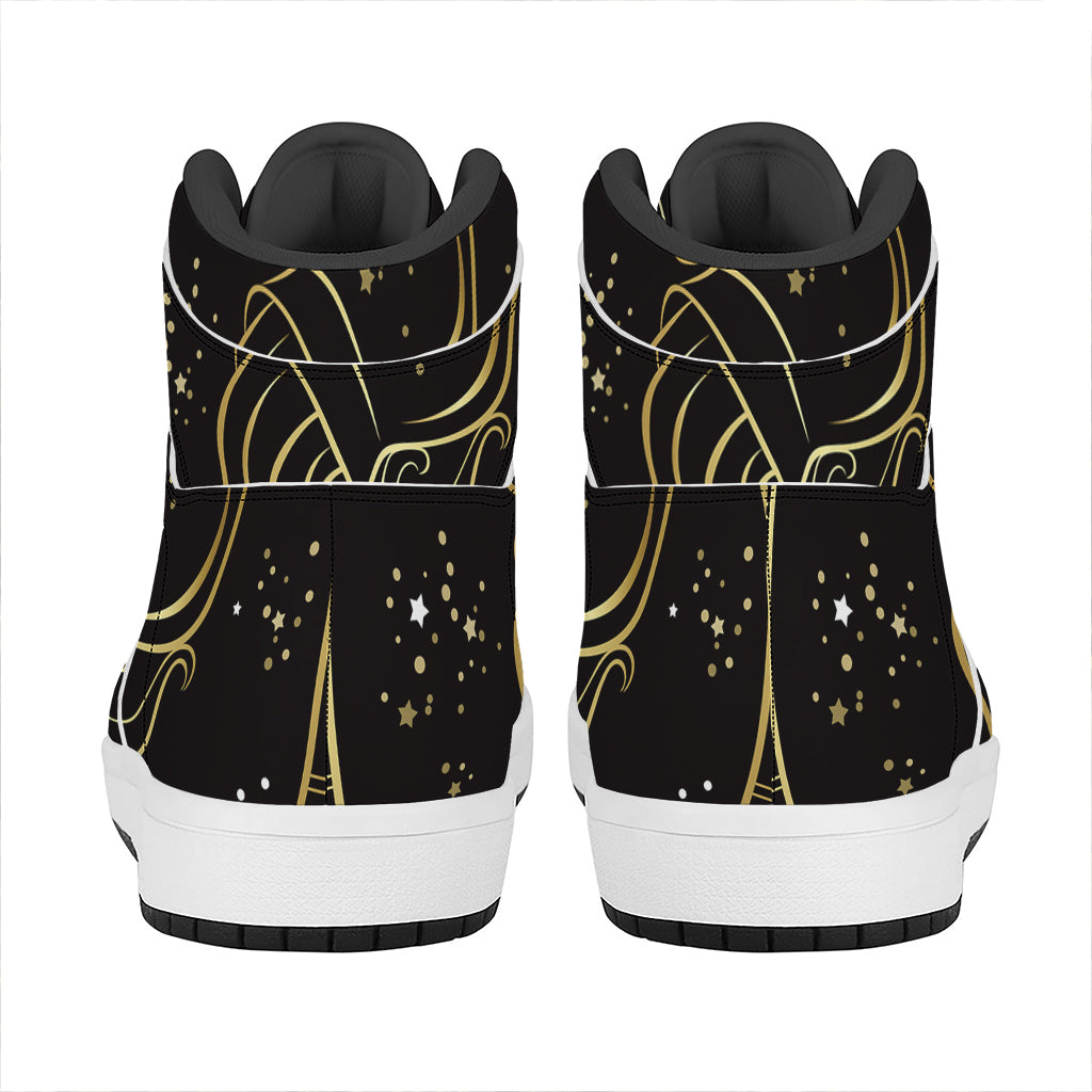 Gold And Black Aquarius Sign Print High Top Leather Sneakers