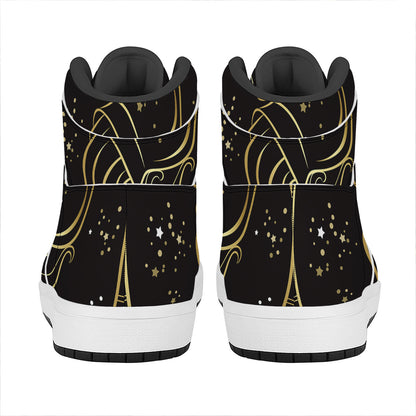 Gold And Black Aquarius Sign Print High Top Leather Sneakers