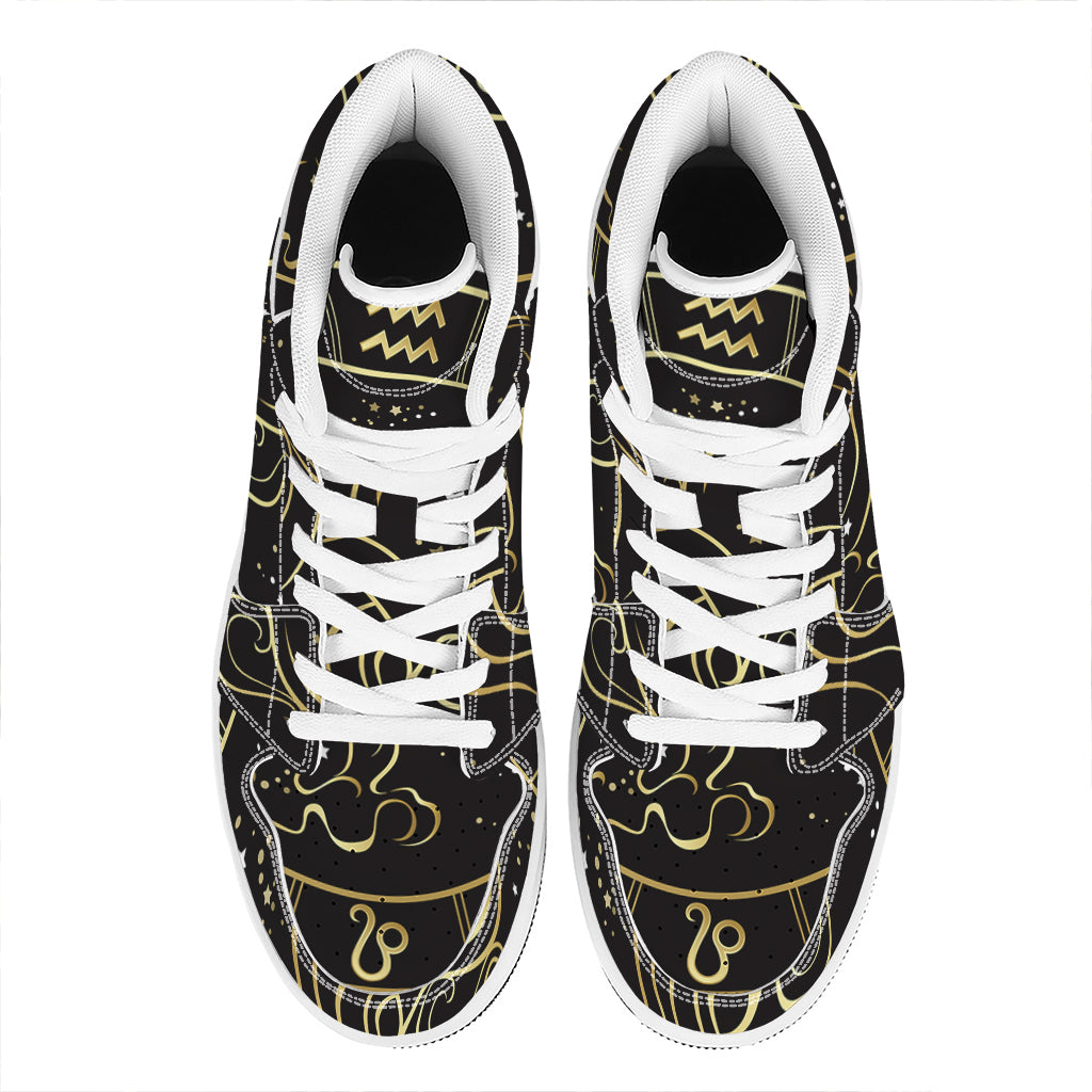 Gold And Black Aquarius Sign Print High Top Leather Sneakers