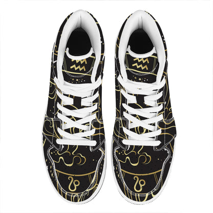 Gold And Black Aquarius Sign Print High Top Leather Sneakers