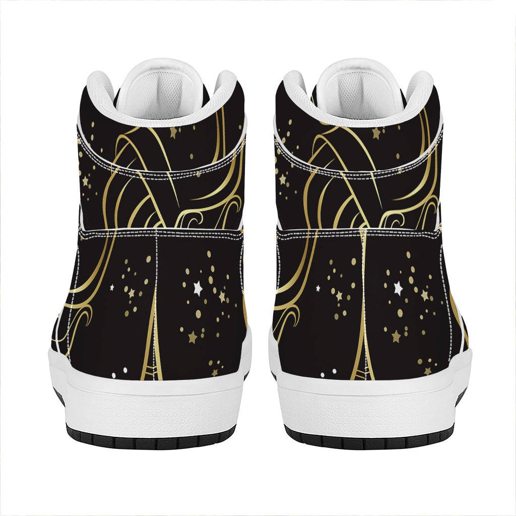 Gold And Black Aquarius Sign Print High Top Leather Sneakers