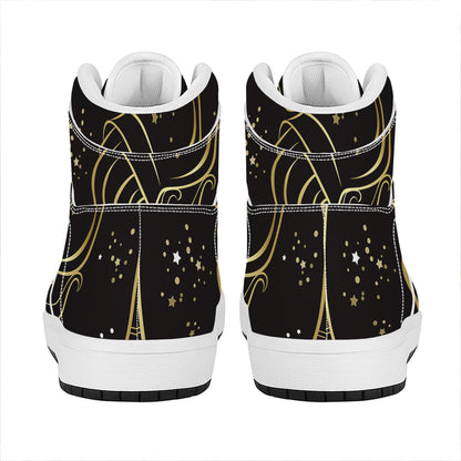 Gold And Black Aquarius Sign Print High Top Leather Sneakers