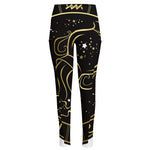 Gold And Black Aquarius Sign Print High-Waisted Pocket Leggings