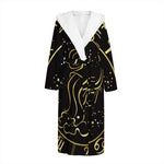 Gold And Black Aquarius Sign Print Hooded Bathrobe
