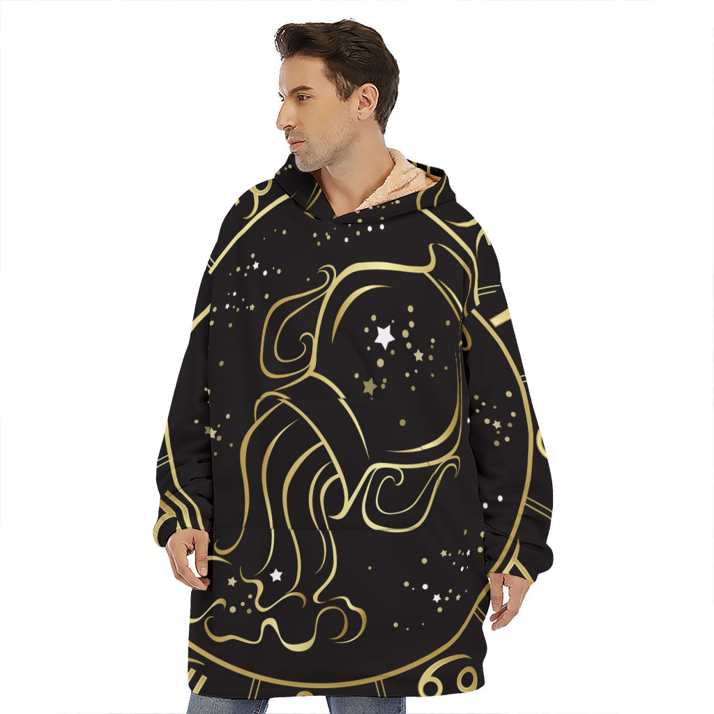 Gold And Black Aquarius Sign Print Hoodie Blanket