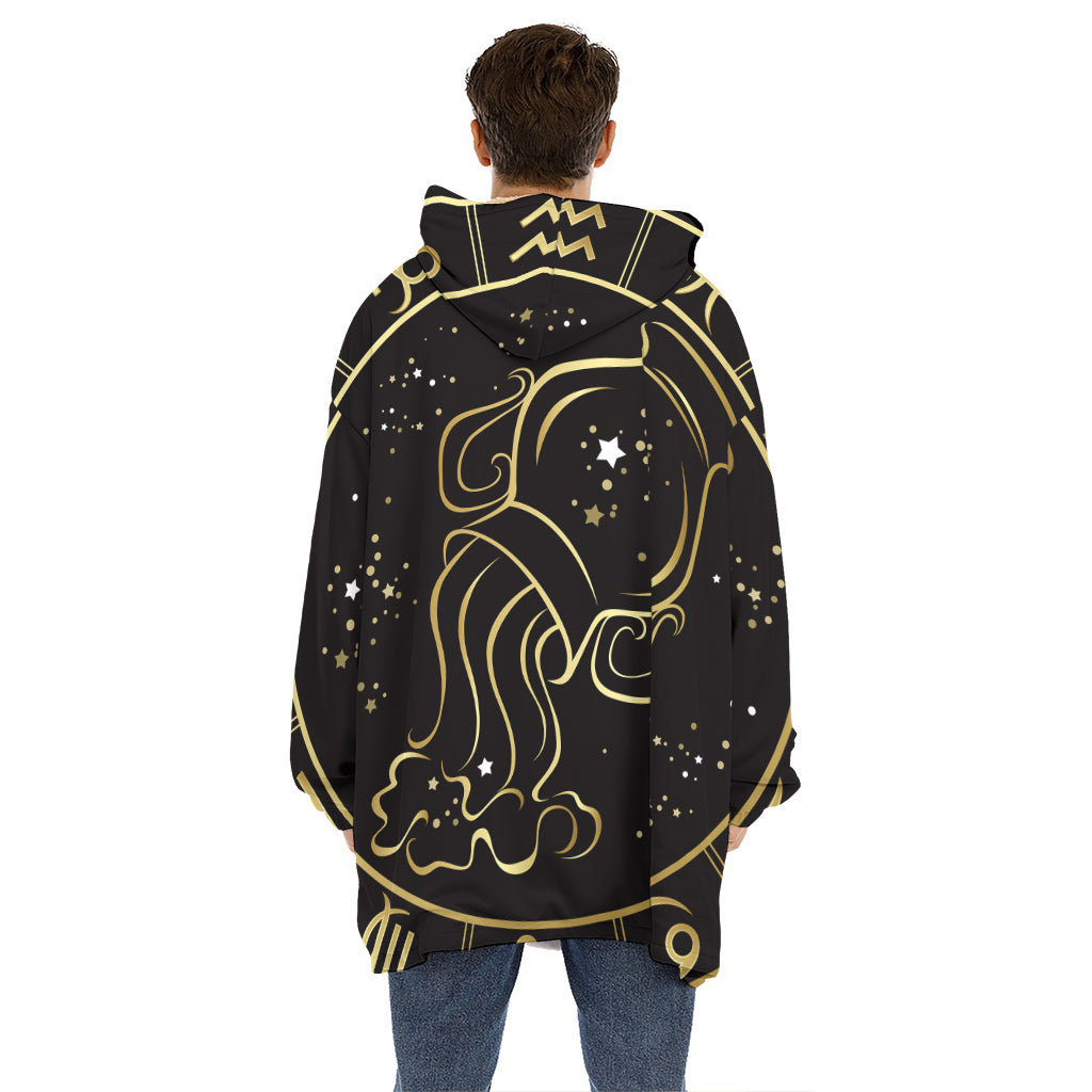 Gold And Black Aquarius Sign Print Hoodie Blanket