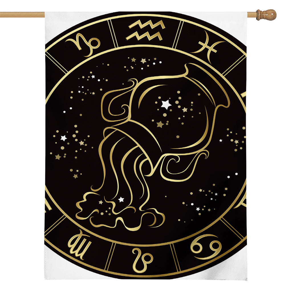 Gold And Black Aquarius Sign Print House Flag