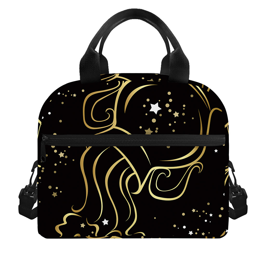 Gold And Black Aquarius Sign Print Insulated Lunch Bag