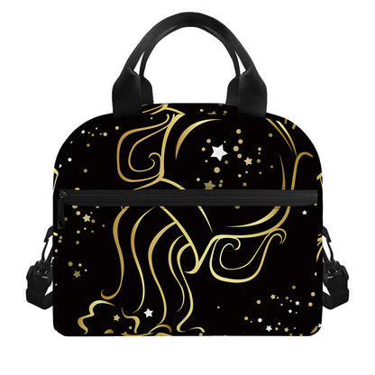 Gold And Black Aquarius Sign Print Insulated Lunch Bag