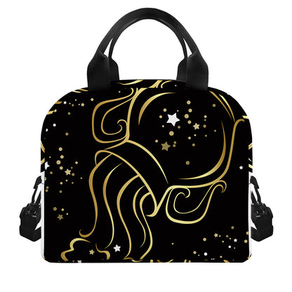 Gold And Black Aquarius Sign Print Insulated Lunch Bag