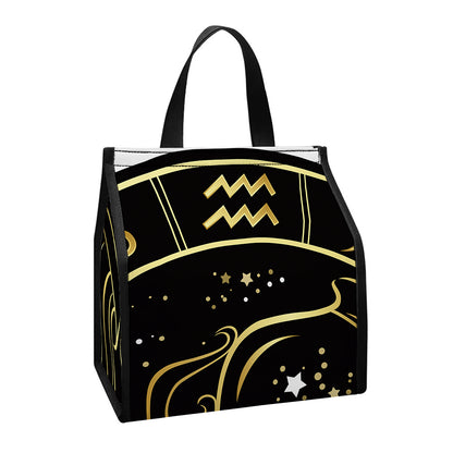 Gold And Black Aquarius Sign Print Insulated Lunch Tote