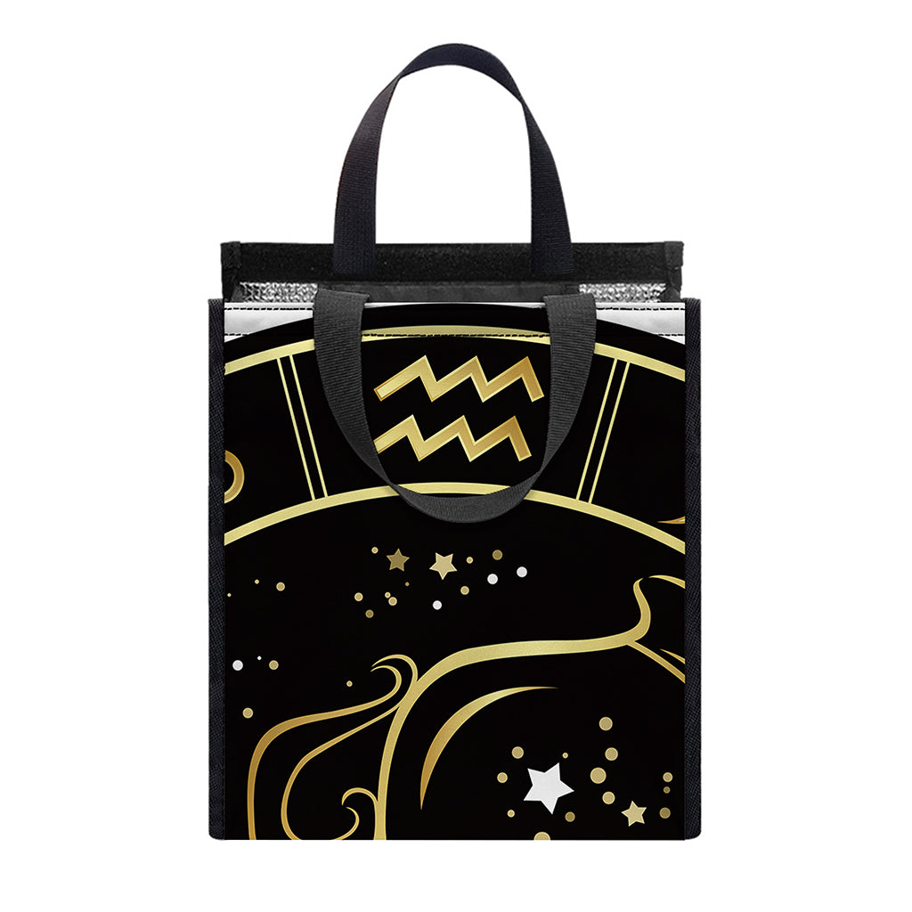 Gold And Black Aquarius Sign Print Insulated Lunch Tote