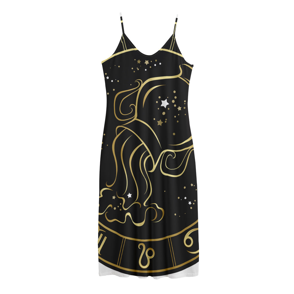 Gold And Black Aquarius Sign Print Jersey Midi Cami Dress