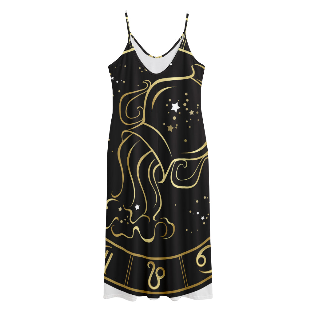 Gold And Black Aquarius Sign Print Jersey Midi Cami Dress