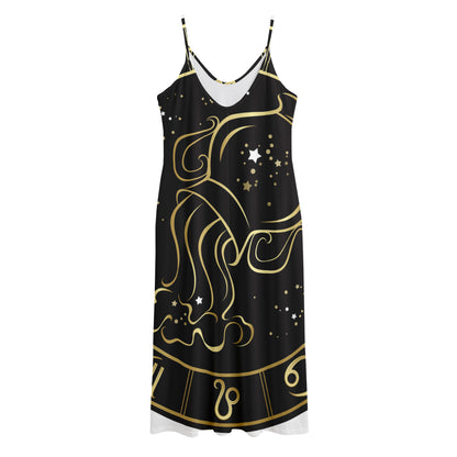 Gold And Black Aquarius Sign Print Jersey Midi Cami Dress